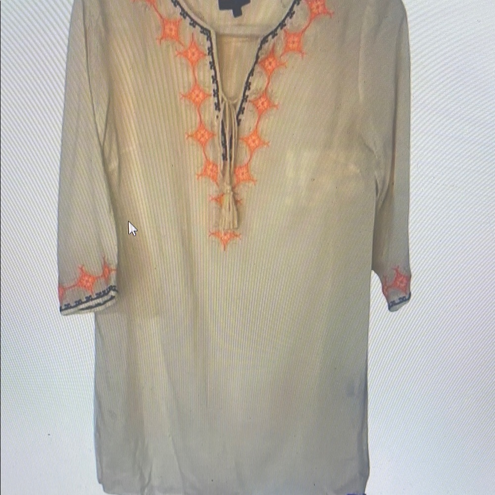 Beige Tunic with Orange Embroidery